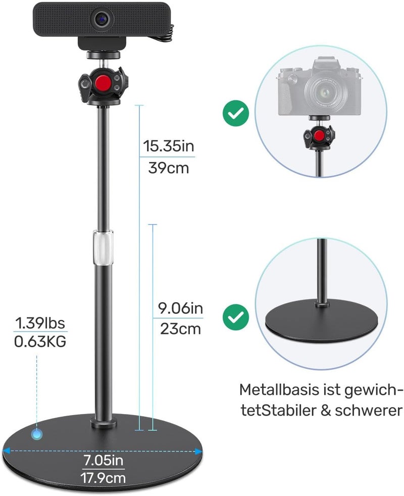 Etour Webcam Tripod Stand for Desk, 2025 Upgrade Small Base & 360° Ballhead & Height Adjustable, Ideal for Logitech Webcam C922 C930e C920 C615 C960 BRIO 4K NexiGo N60, Phone Holder with 1/4" Thread - Image 5